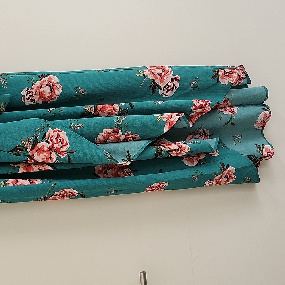 Green Wrap Dress Pink Floral Flower Print - Picture 3 of 7